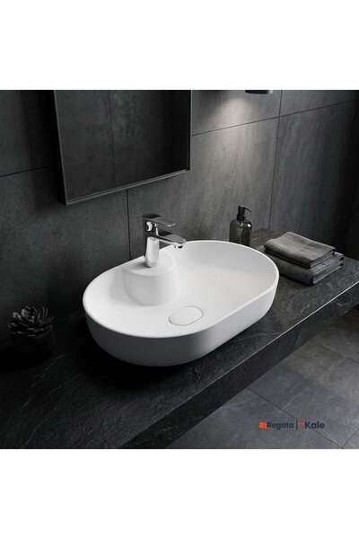 KALE Zero 2.0 60x40 cm Ada Armatür Bantlı Mat Beyaz Oval Çanak Lavabo
