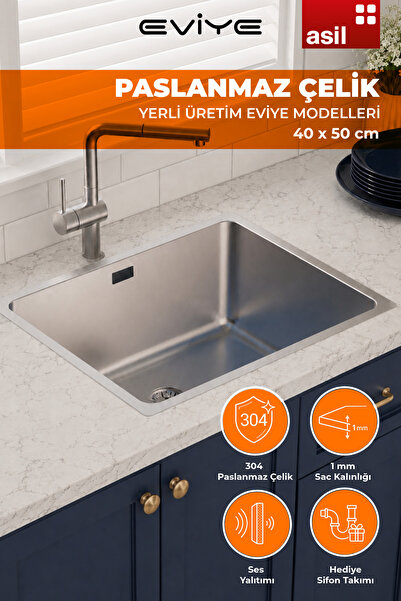 Asil Krom Paslanmaz Evye (AS356 ) 40×50 Cm Çelik Mutfak Eviyesi. Tezgah Altı....