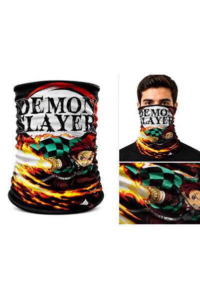 FG KONNİCHİWA Demon Slayer İblis Keser Baskılı Bandana Anime Yüz Maskesi ve B...