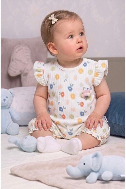 mandalinsbaby Çiçekli Kız Bebek Şort Tulum