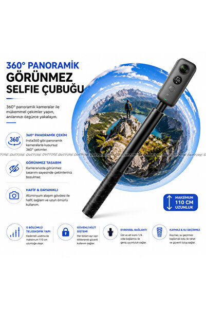 outfire Insta360 Aksiyon Görünmez Selfie Çubuğu 1.1 metre