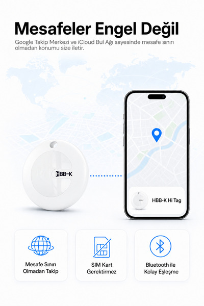 HBB-K Android Uyumlu Tag Google Sertifikalı Akıllı Takip Cihazı (Beyaz) - ANDROİD UYUMLUDUR