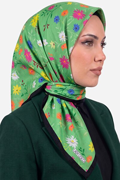 hadiora Women's Green Black Floral Patterned Organic Cotton Soft Scarf