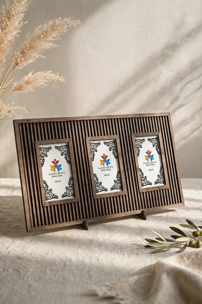 HANEM 3'lü 10x15 cm Fotoğraf Çerçevesi & Ahşap MDF 3'lü Kolaj