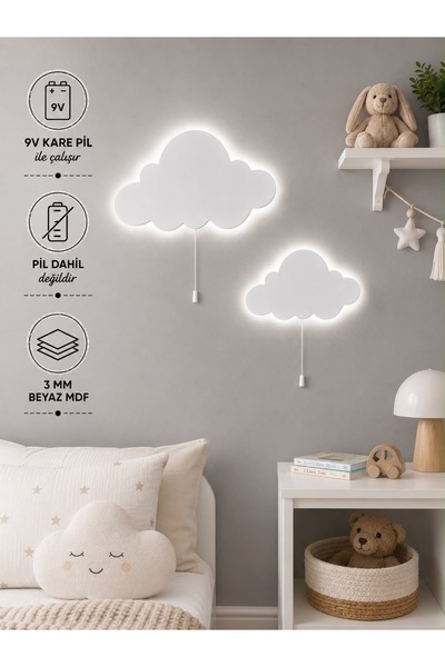 Windly Concept 2’li Bulut Gece Lambası Çocuk Odası Bebek Odası Duvar Süsü