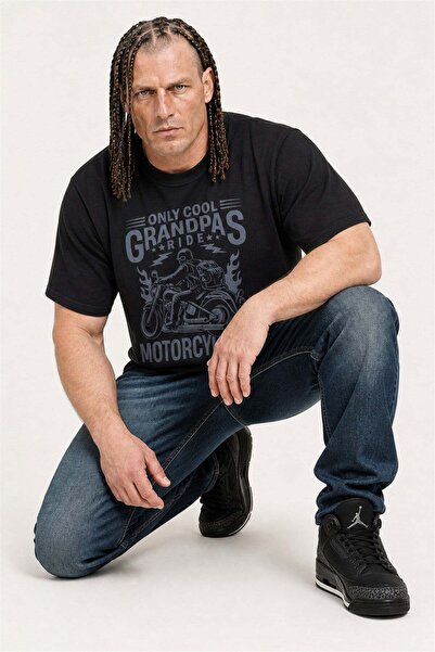 Starbattal Men's Big Size Crew Neck T-Shirt Only Cool 25177 Black
