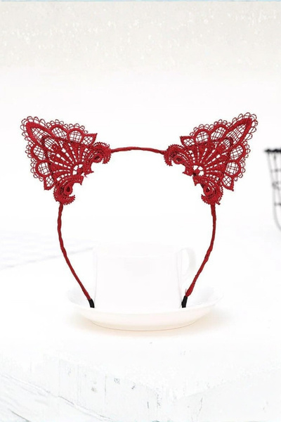 ReilaParty Lace Red Cat Crown - Vintage Style Lace Cat Ear Party and Costume ...