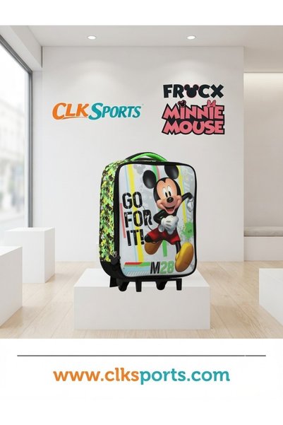 Mickey Mouse Kindergarten Bag with Trolley, Double Compartment Pencil Case, Steel Water Bottle Gift