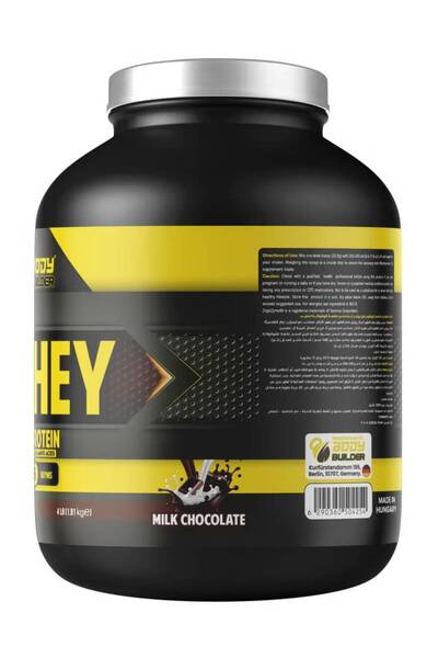 Body Builder 100% Whey Protein, Milk Chocolate, 4 LB, Enriched with 5 digestive enzymes (54 - Servings) 25 grams of whey protein isolate for Muscle Growth