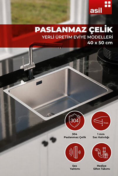 Asil Krom As 359 Paslanmaz Çelik Evye Tezgah Altı 40*50 Cm