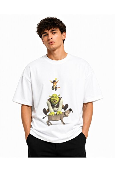 Inscriptie Tricou Unisex Bumbac Premium Casual " Shrek, Donkey and Puss in bo...