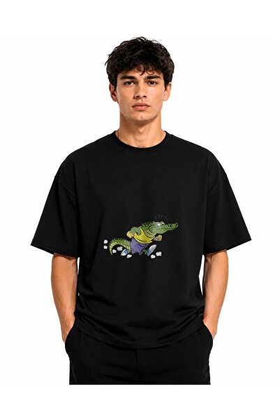 Inscriptie Unisex Premium Cotton Casual T-Shirt "Alligator running"