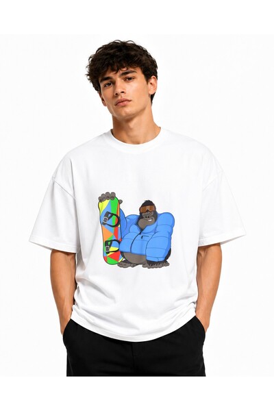 Inscriptie Unisex Premium Cotton Casual T-Shirt "Gorilla snowboarding"