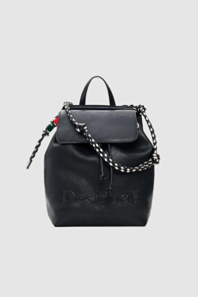 Desigual Rucsac negru de damă cu logo în relief și șnur de închidere