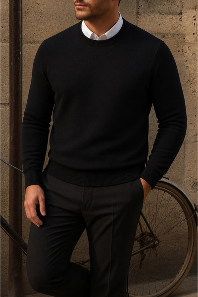 comstar Men's Crew Neck Slim Fit Black Sweater