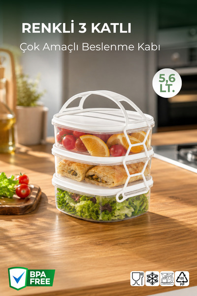 Nandy Home Colorful 3-Tier Portable Multi-Purpose Food Container for Nutritio...