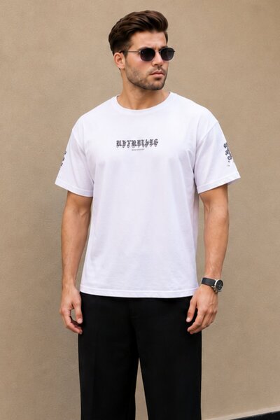 Madmext White Crew Neck Men's T-Shirt 6112