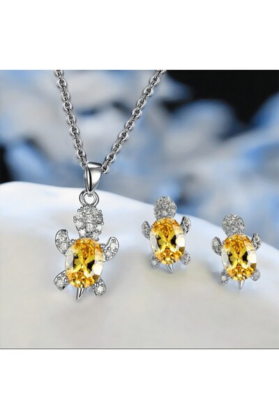 Choice Yellow 3pcs Silver-plated Necklace Earrings Set Ladies Light Luxury Fa...