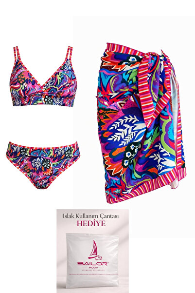 SAILOR moda Üçgen Çapraz Pareolu Desenli Bikini Takım