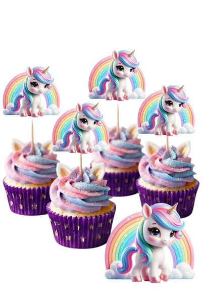 telaşe memuru Unicorn Cupcake Pasta Süsü - 5 Adet Unicorn Şekilli Kürdan Süs ...
