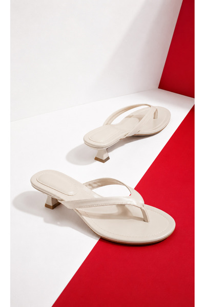 CİMİLİ SHOES نعال نسائية ذات كعب عالٍ من الجلد البيج، صنادل نسائية لتقويم العظام