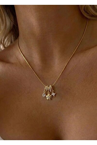 KİLİGİSTANBUL Steel Charmed Gold Color Necklace 45 cm (+5 cm Extension)