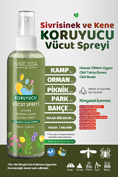 Narcissa Sivrisinek ve Kene Kovucu Vücut Spreyi 100ml - Tüm Gün Etki