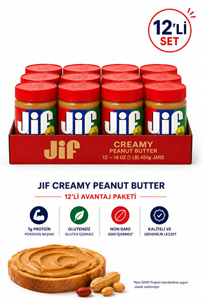 Jif Creamy Peanut Butter – 454g x 12’li Fıstık Ezmesi
