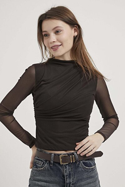Arma Life Armalife 10541 Tulle Detail Standing Collar Women's Blouse
