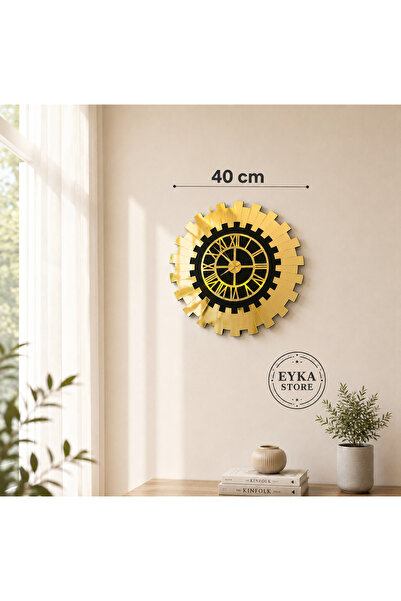 EYKA STORE Dekoratif Gümüş Güneş Duvar Saati Modern Roma Rakamlı Mdf Üzeri Ay...