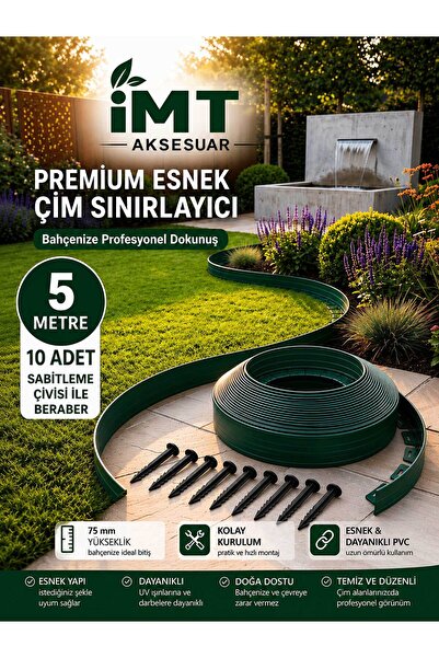 İMT AKSESUAR Esnek PVC Çim Ayırıcı Bahçe Peysaj Düzenleyici (5 Metre Yeşil) Ç...
