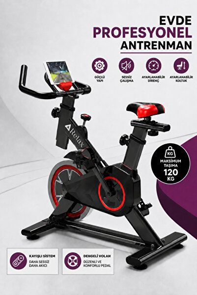 Relax 120 Kg Kapasiteli Spin Bike Ayarlanabilir Boyutlu LCD Göstergeli Kondis...