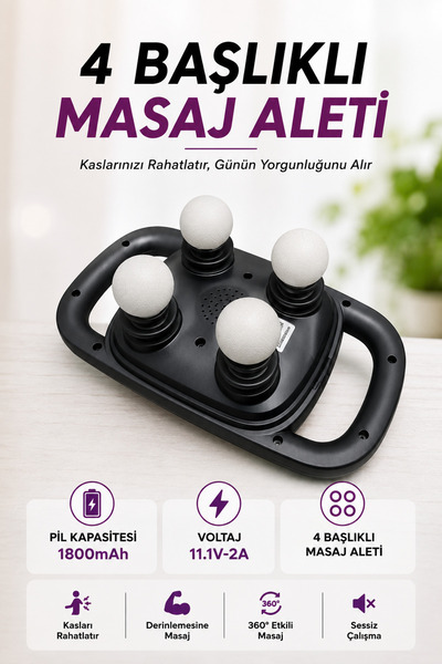 Relax Şarjlı Masaj Aleti 4 Başlıklı Derin Doku Masaj Tabancası