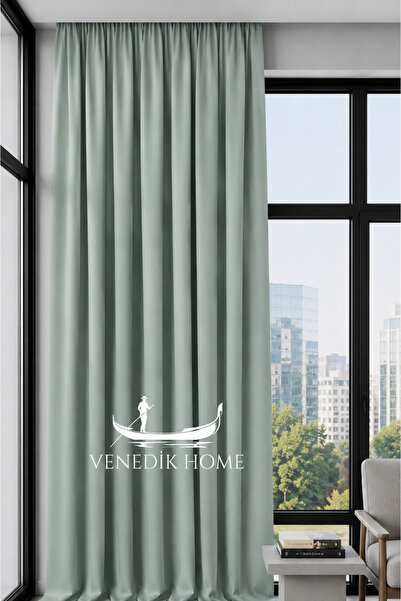 venedik home Κουρτίνα φόντου από λινό σε πράσινο χρώμα μέντας (ΧΩΡΙΣ ΠΙΛΕΣ) μ...