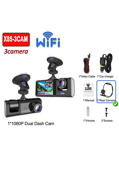 Choice4 كاميرا سيارة 64 جيجا X85-WIFI-3CAM بدقة 1080P مع واي فاي وتطبيق، كامي...