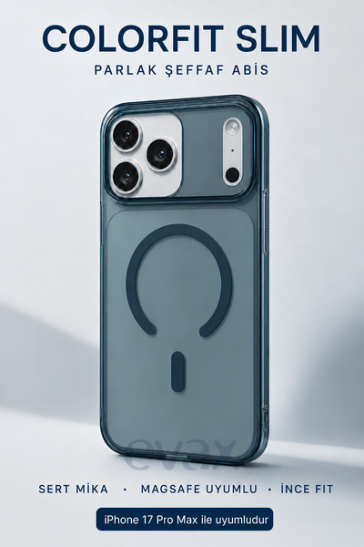 Evax [ColorFit] iPhone 17 Pro Max Uyumlu Parlak Şeffaf Sert Mika MagSafe İnce...