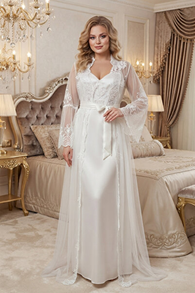 big mama Lace Bridal Dressing Gown |   Luxury Satin Wedding Dress Set and Lon...