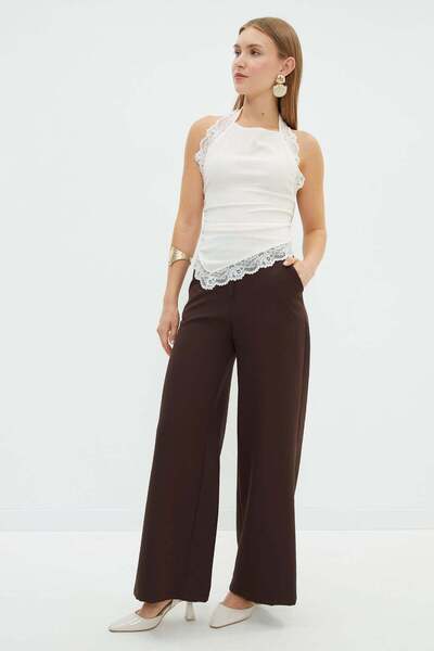 Fulla Moda Elastic Waist Palazzo Fabric Trousers