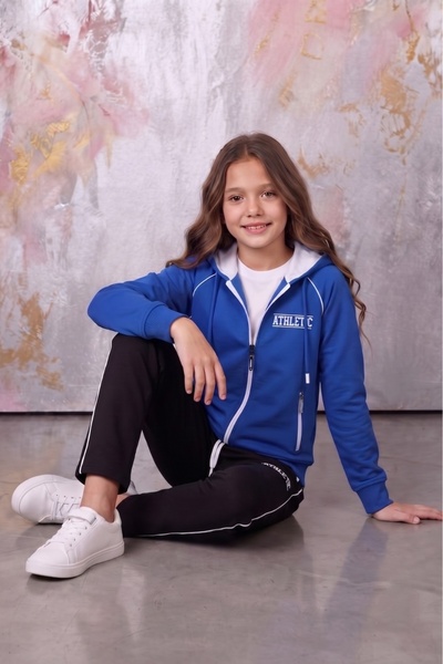 Zaziko Kids Girl's Athletic Raglan Sleeve Hooded Straight-Leg Diver Fabric Tr...