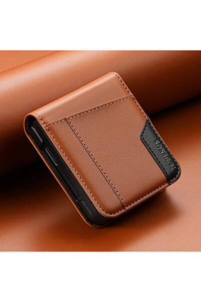 Choice22 Samsung Z FLip 6 Brown Flip Leather Phone Case For Z Flip 8 7 FE 6 5...