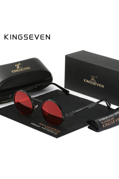 Choice نظارات شمسية دائرية KINGSEVEN سوداء وحمراء شفافة للرجال، نظارات شمسية ...