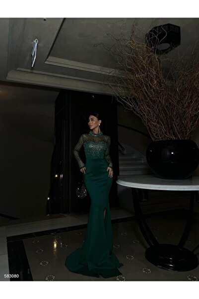 Modafeminen Asra Tulle Detaljna Svetlucava Večernja Haljina EMERALD 583080