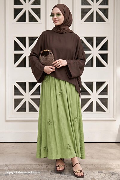 InStyle Bow Detail Elastic Waist Pistachio Green Skirt