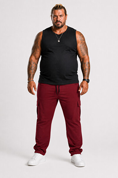 MocGrande Large Size Men's Plain Commando Sweatpants 22520 Bordo