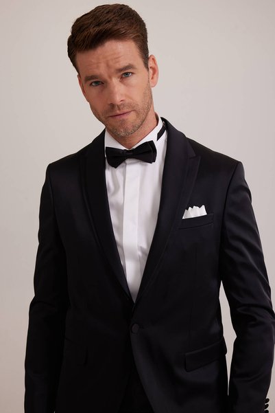 Ysf Erkek Siyah Slim Fit Kırlangıç Yaka Damatlık
