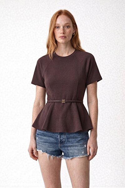 Shopping Shop Beli Fabric Belt Blouse Brown