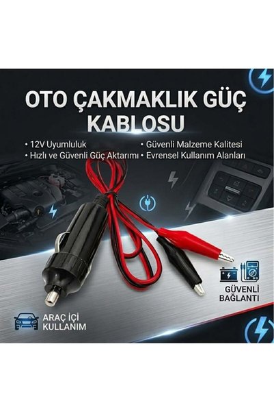 Powermaster PM-7799 Krokodil Uçlu Araç Çakmak Fişi 1 Metre Kablolu