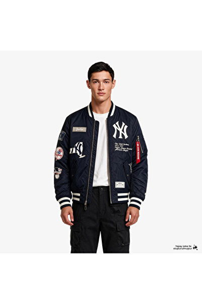 NEW ERA سترة بومبر رجالية باللون الأزرق الداكن من x Alpha Industries New York...