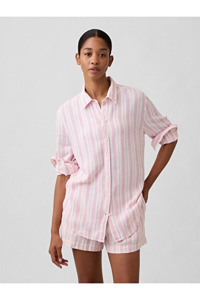 GAP Kadın Pembe Keten Karışımlı Easy Gömlek