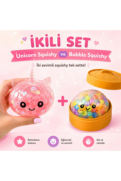 TOYTOPIA Unicorn Squishy + Yeni Model Bubble Dolgulu Squishy İkili Set